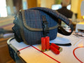 12G Shotgun shell satchel, or doggo walking satchel, one off tweed and waxcotton, padded case