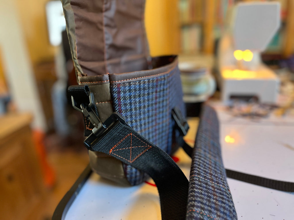 12G Shotgun shell satchel, or doggo walking satchel, one off tweed and waxcotton, padded case