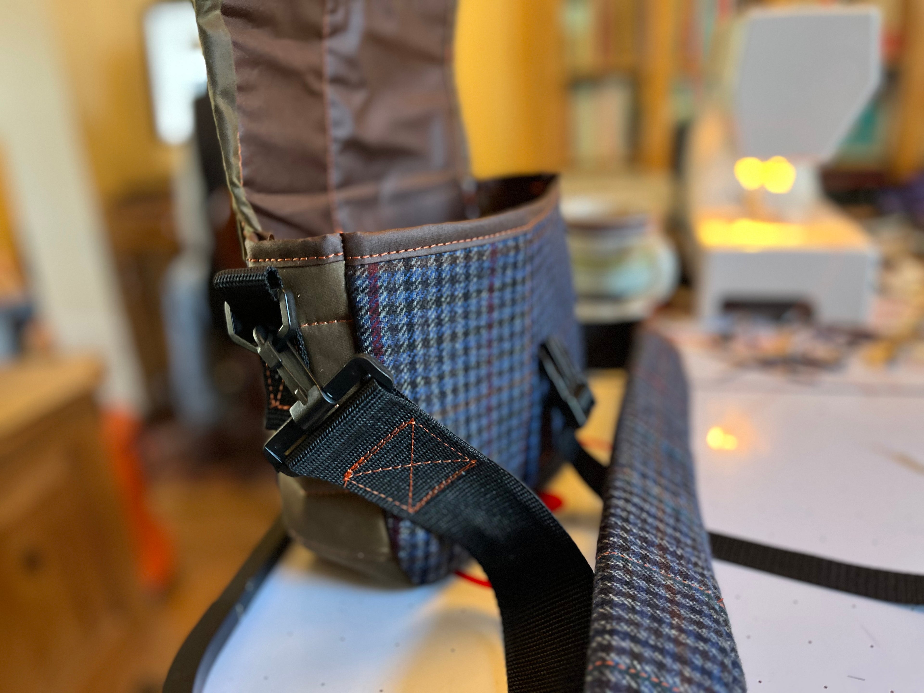 12G Shotgun shell satchel, or doggo walking satchel, one off tweed and waxcotton, padded case