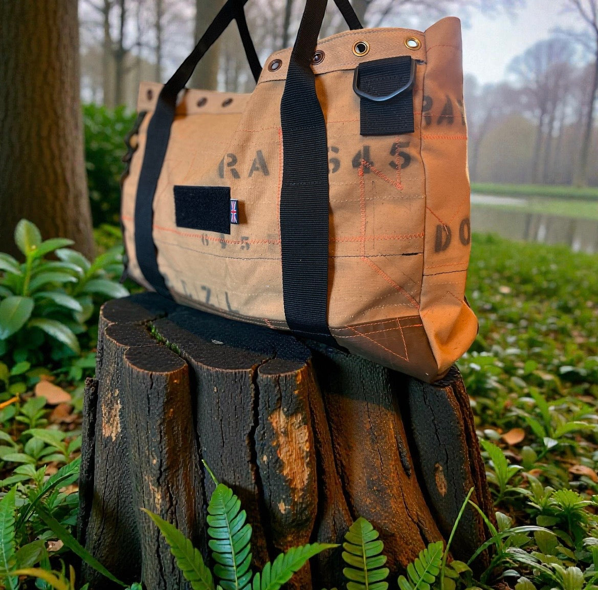 Mens overnight bag, made from Parachute stowage bag, ex RAF