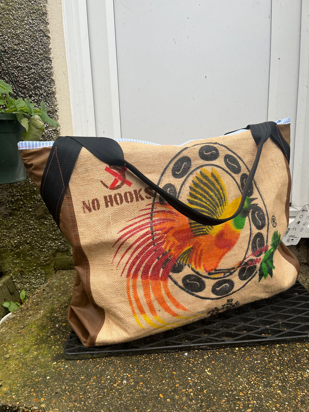 Crazy Bird travel Duffle, jute and wax cotton overnight bag
