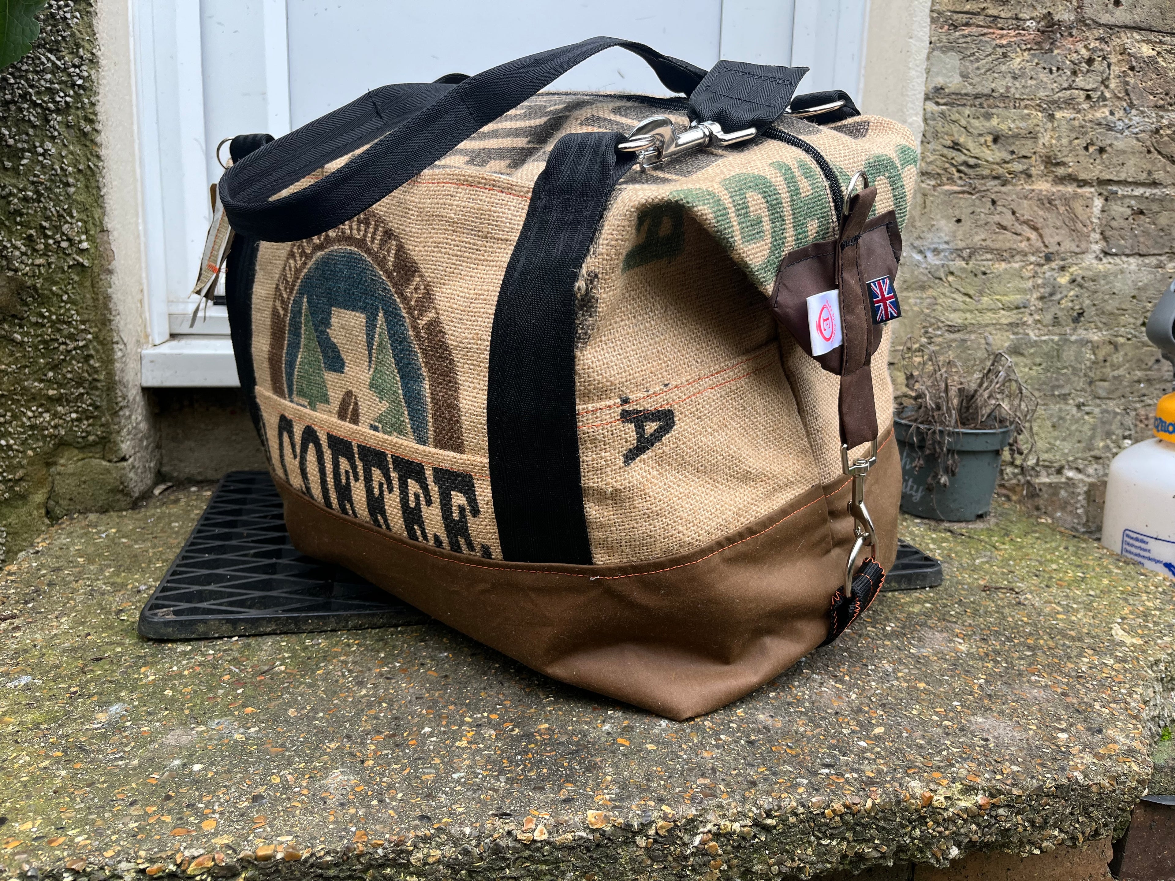 Large Jute and wax cotton overnight Duffle bag,