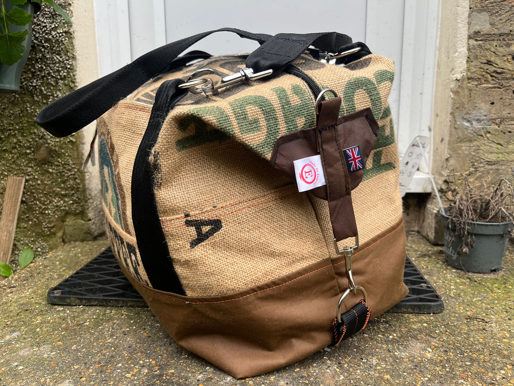 Large Jute and wax cotton overnight Duffle bag,