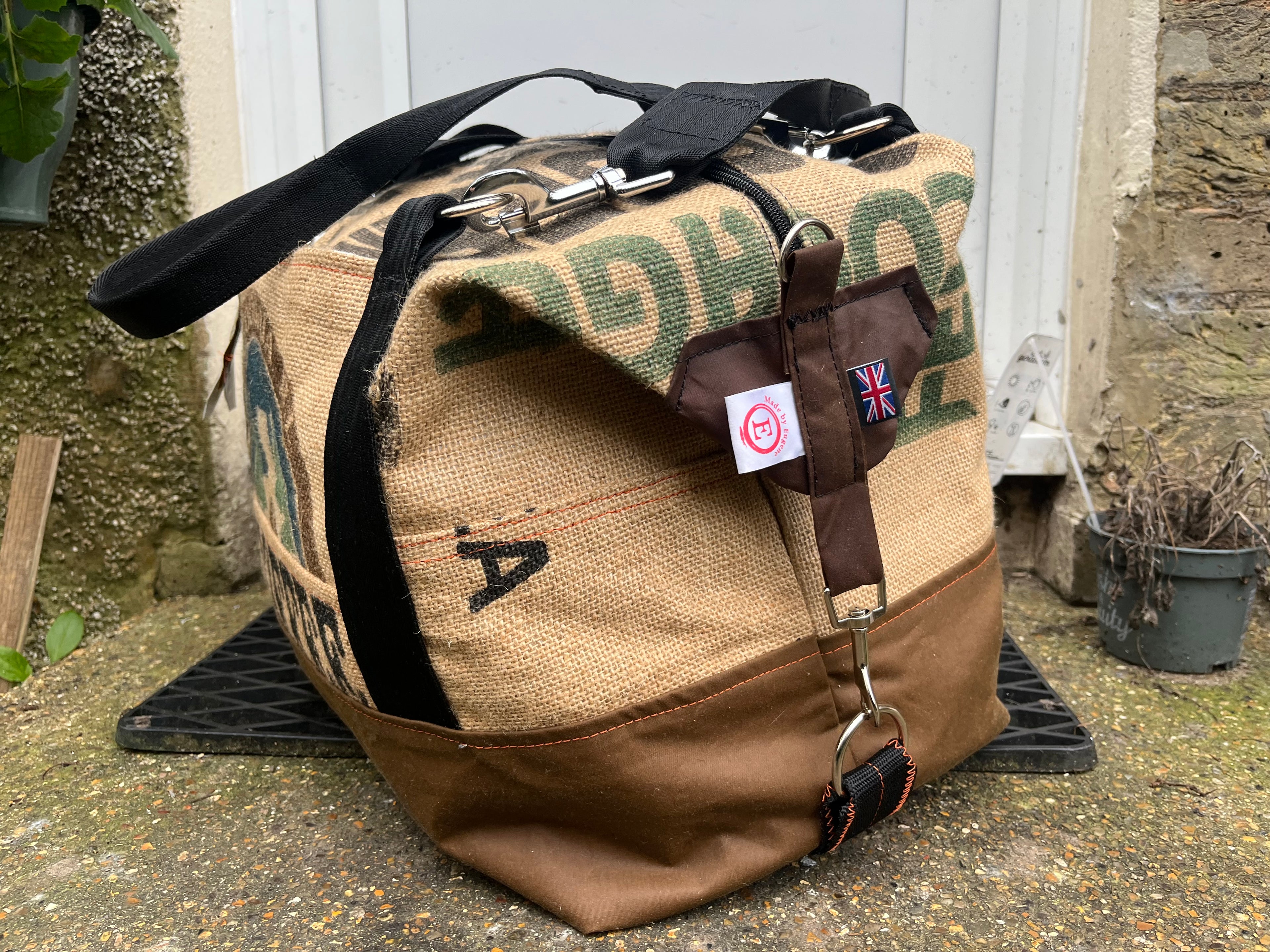 Large Jute and wax cotton overnight Duffle bag,