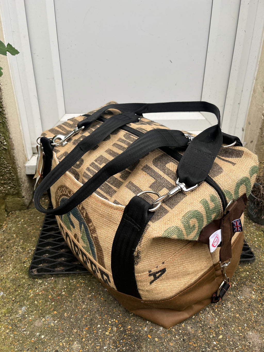 Large Jute and wax cotton overnight Duffle bag,