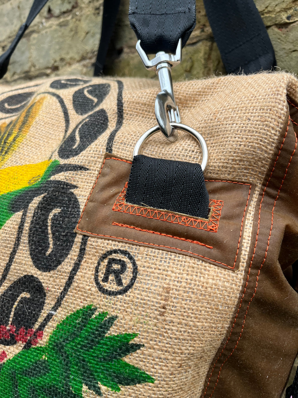 Crazy Bird travel Duffle, jute and wax cotton overnight bag