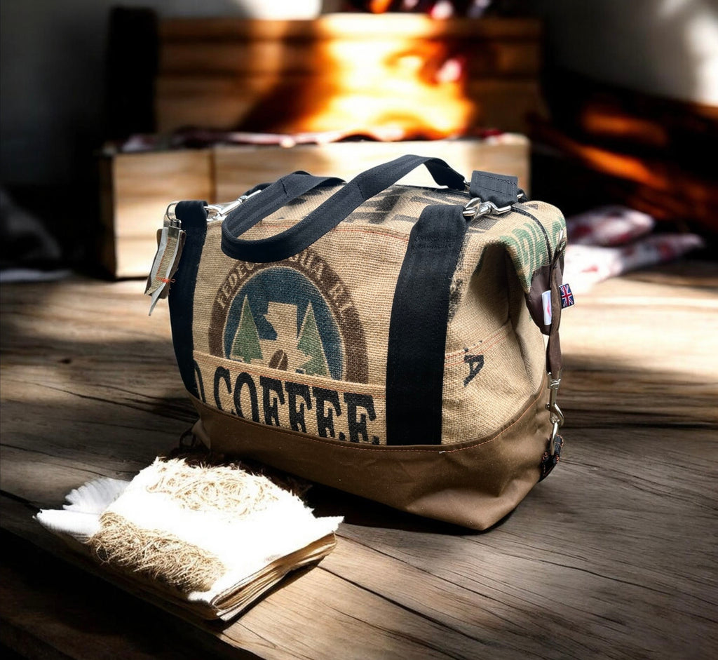 Large Jute and wax cotton overnight Duffle bag,
