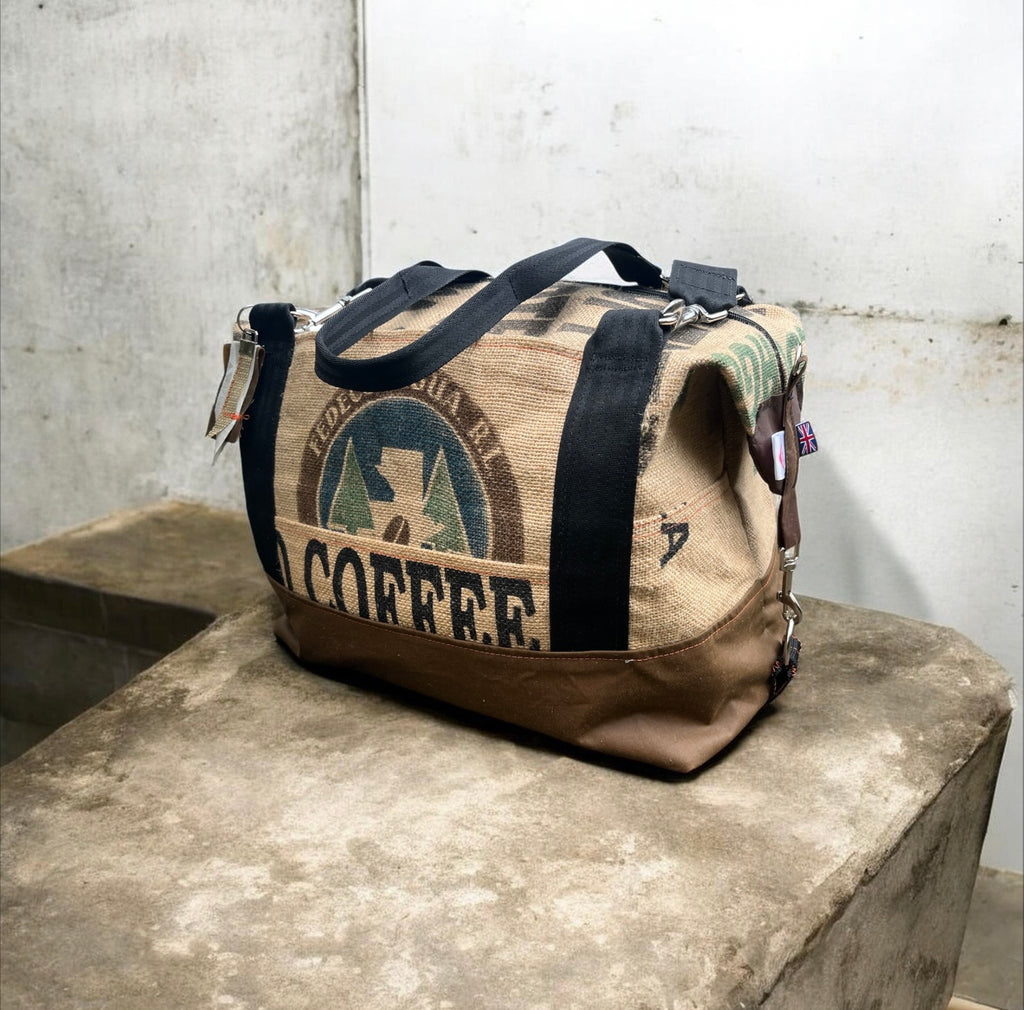 Large Jute and wax cotton overnight Duffle bag,