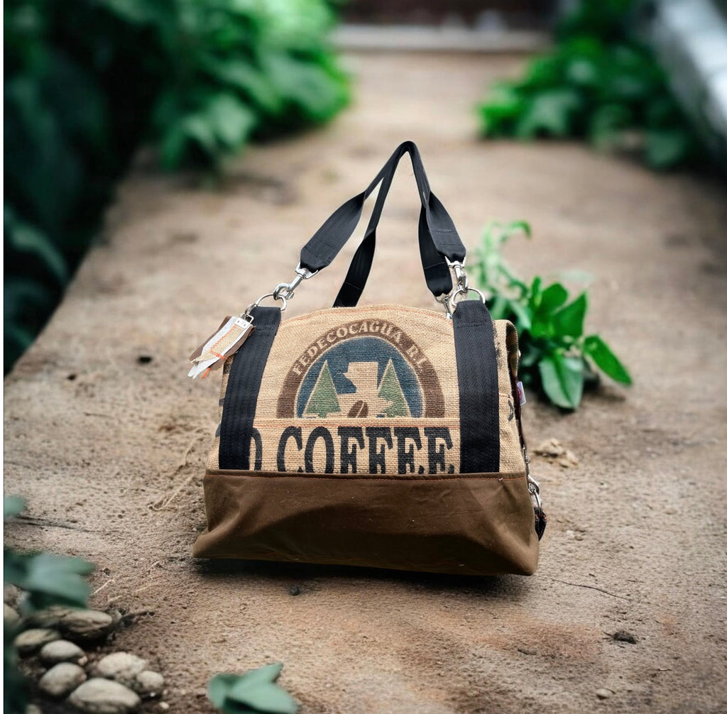 Large Jute and wax cotton overnight Duffle bag,