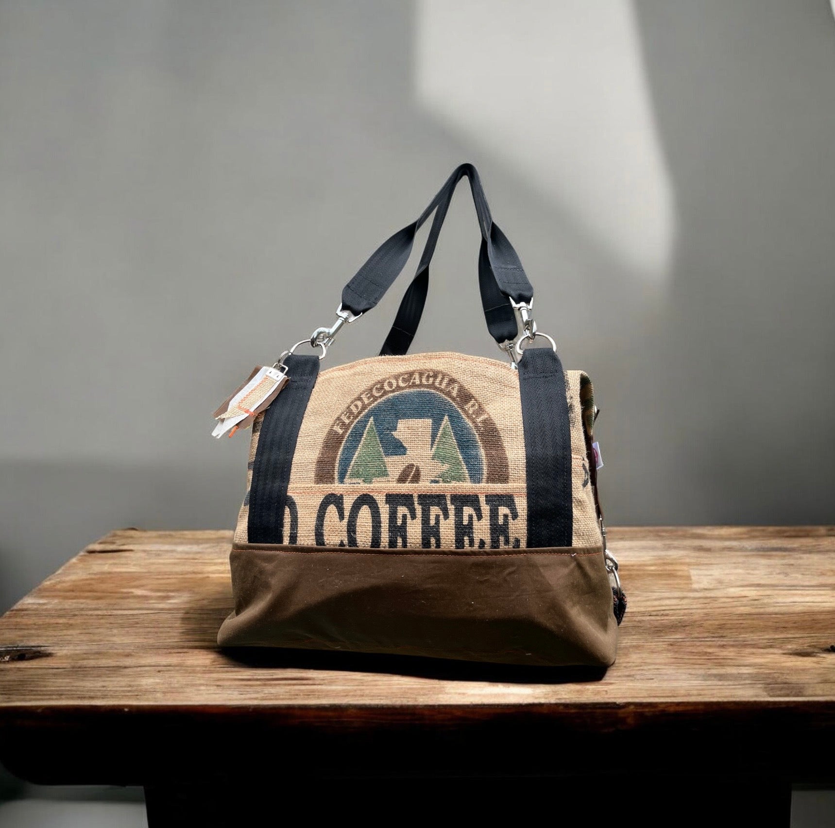 Large Jute and wax cotton overnight Duffle bag,