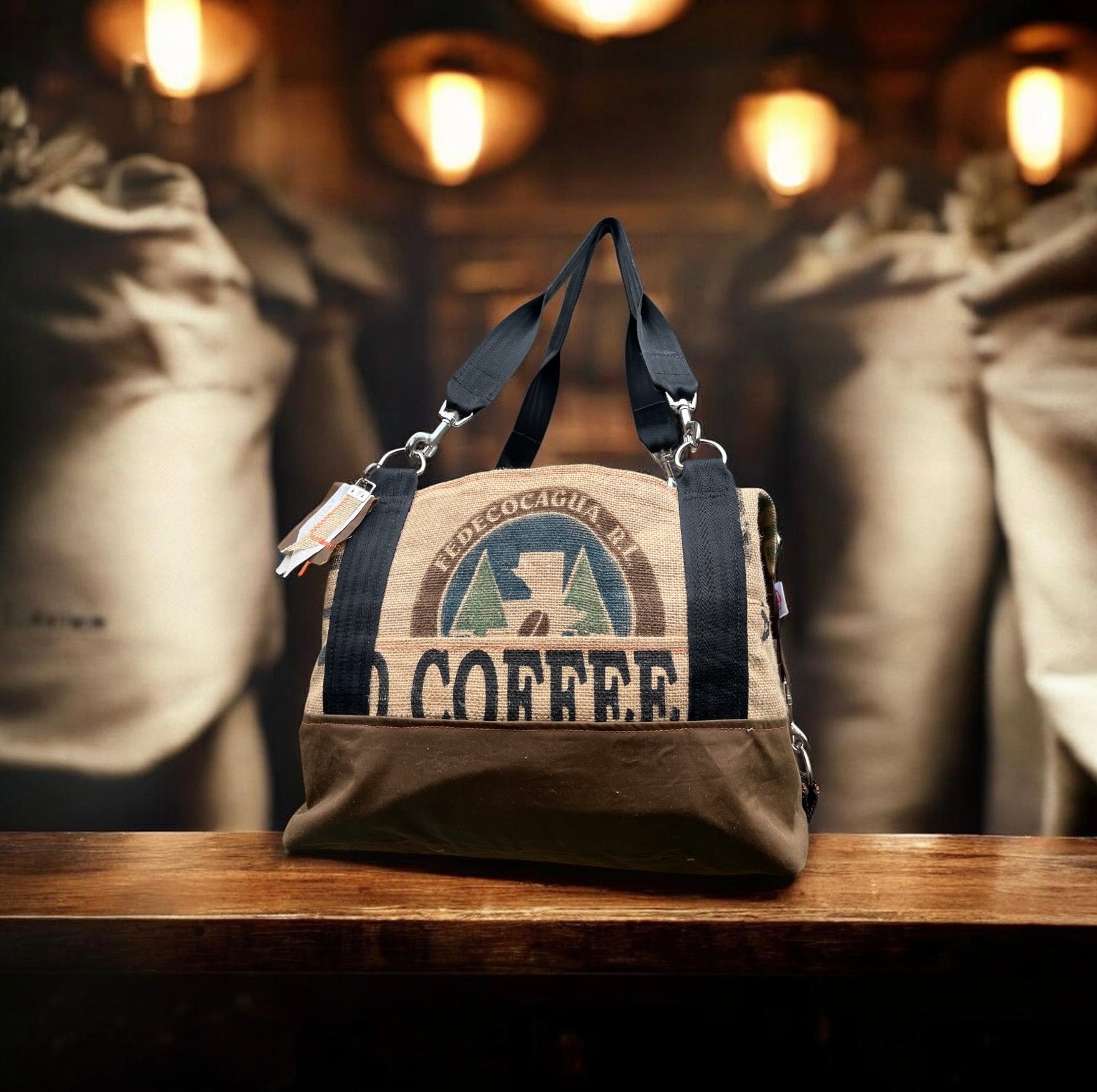 Large Jute and wax cotton overnight Duffle bag,
