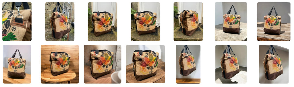 Crazy Bird travel Duffle, jute and wax cotton overnight bag