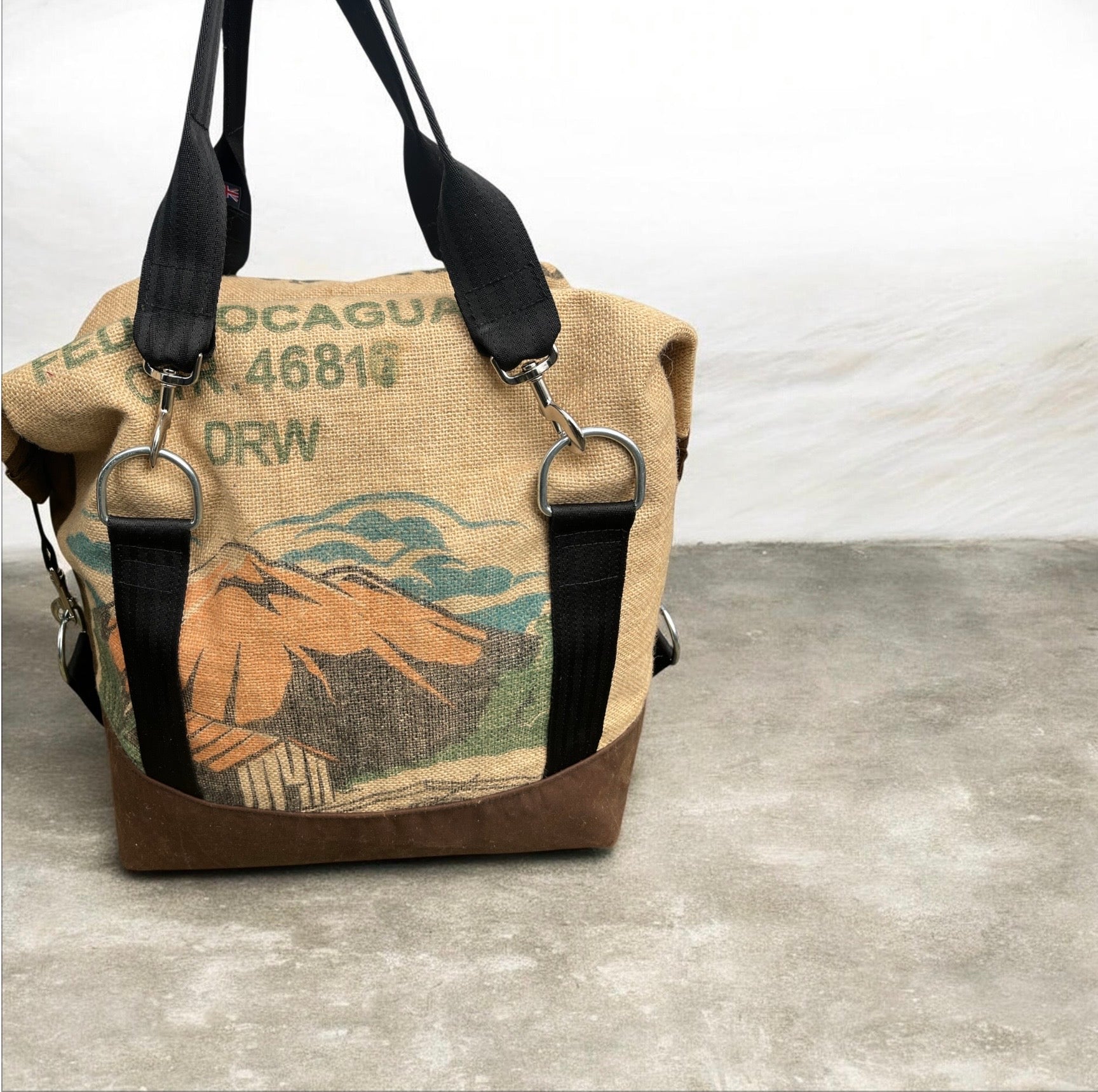 Large Jute and wax cotton overnight Duffle bag,